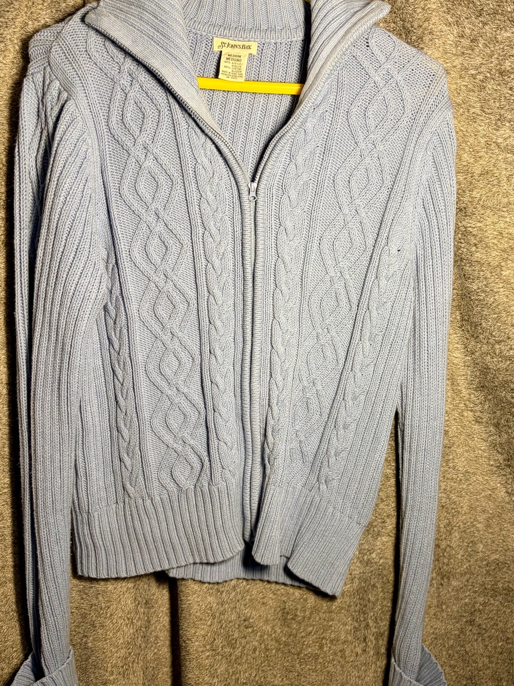 St. John's Bay Light Blue Cable-Knit Zip-Up Sweater